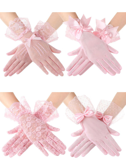Geyoga 4 Pairs Lace Gloves Women Tea Party Gloves