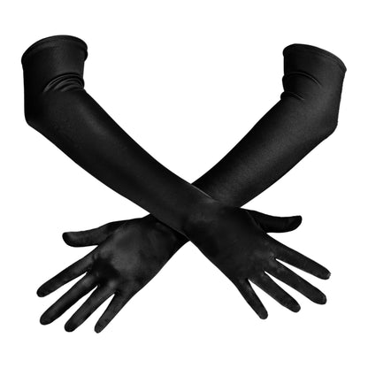 Spooktacular Creations Long Opera Party Gloves, 1920s Satin Gloves Costume for Women, Silk Stretchy Elbow Length Size 21 inch