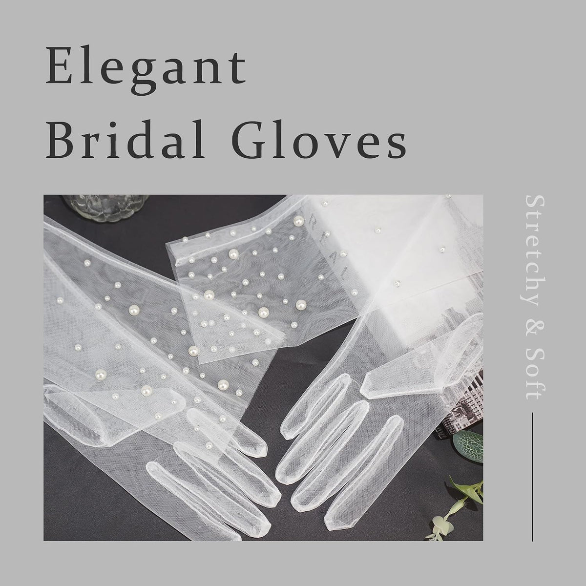 Long Pearl Wedding Gloves Tulle Bridal Gloves Sheer Long Bridal Sleeves Opera Prom Party Costumes for Women