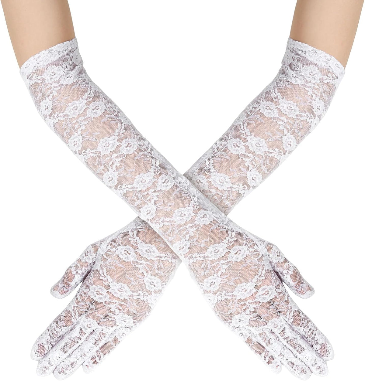 QIUTIMIY Long Lace Opera Gloves for Women, Wedding Tea Party Dress Gloves