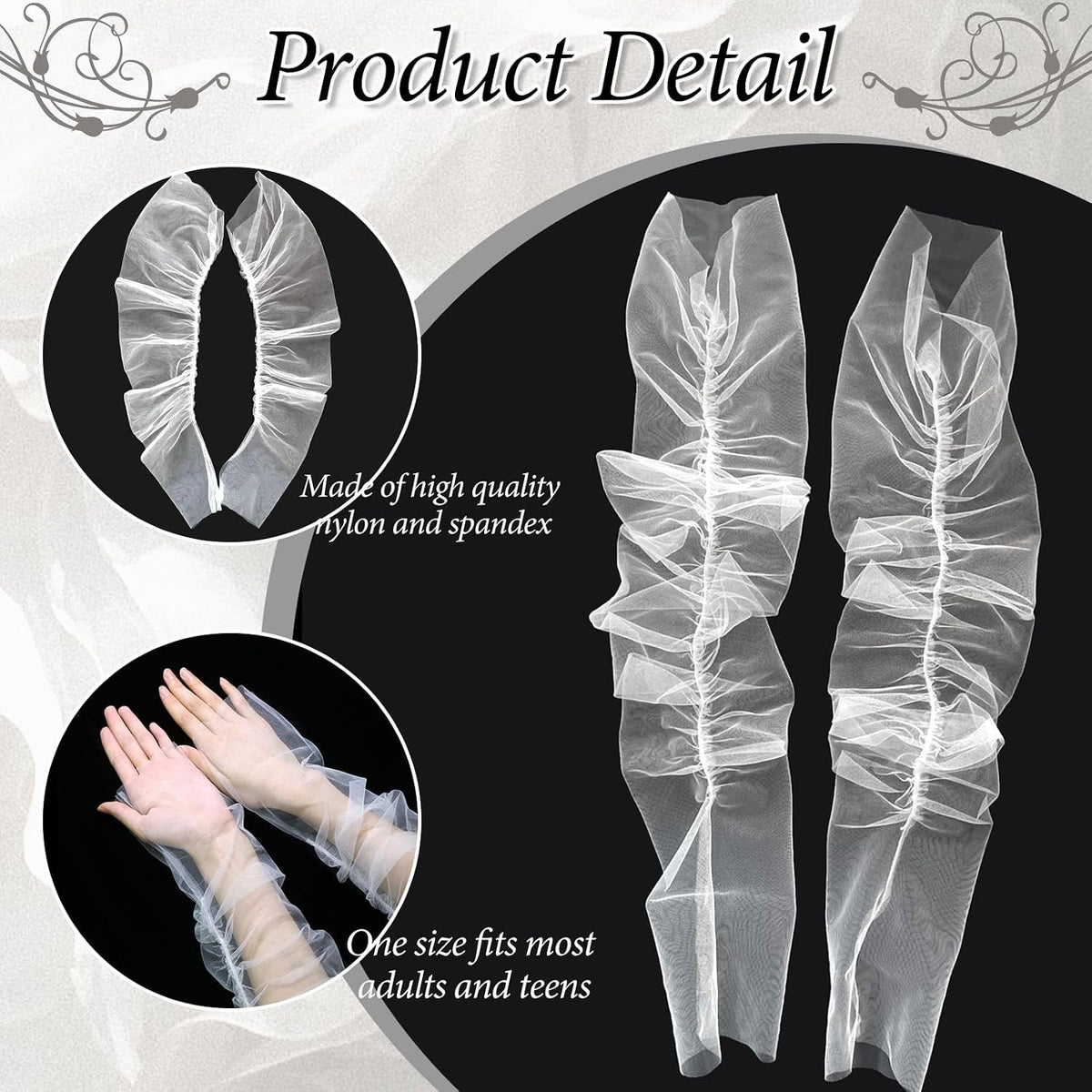 Long Tulle Gloves Ruched Fingerless Gloves Wedding Arm Sleeves for Women