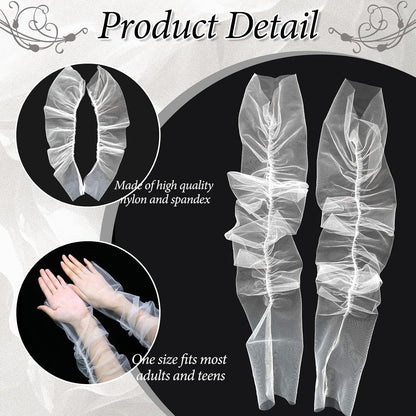 Long Tulle Gloves Ruched Fingerless Gloves Wedding Arm Sleeves for Women