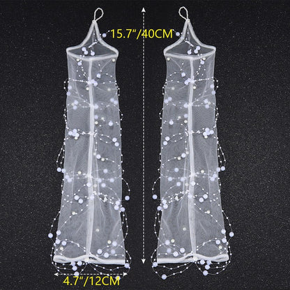 REETAN White Long Bridal Gloves Fingerless Pearl Sheer Arm Sleeves for Women