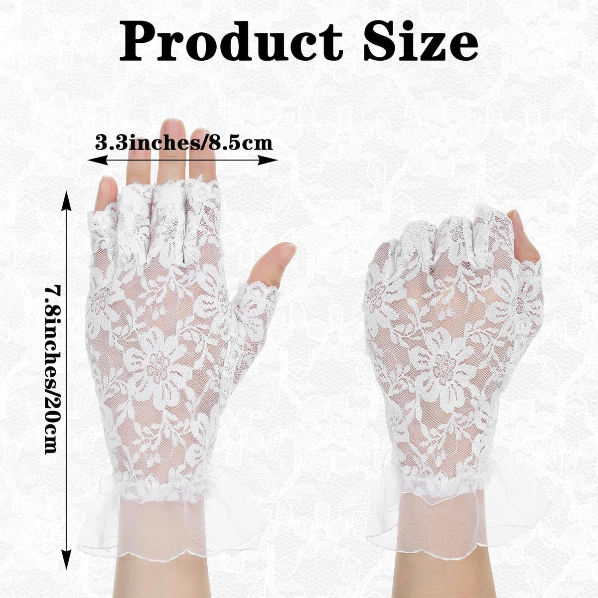 Xinjoduz 1 Pair White Lace Gloves, Womens Short Floral Fingerless Gloves for Women