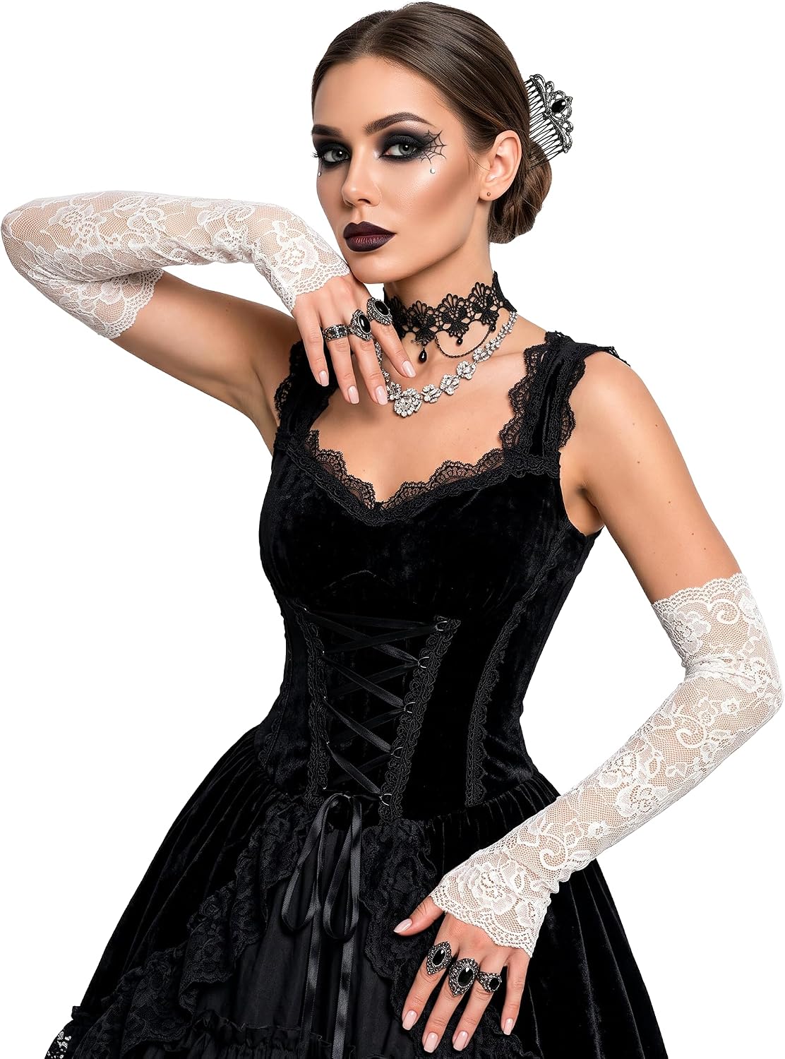 LATTEMARMALATTE Women's Long Fingerless Lace Gloves