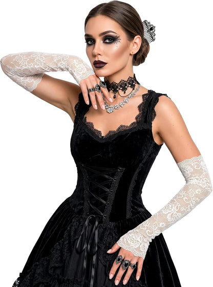LATTEMARMALATTE Women's Long Fingerless Lace Gloves