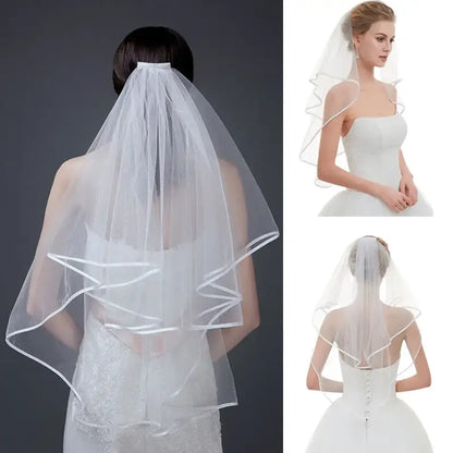 Bridal Veil - Double-Layer, Ribbon-Shape Plain Yarn Wedding Fashion Accessory, Fashion Accessories