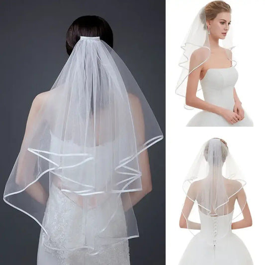 Bridal Veil - Double-Layer, Ribbon-Shape Plain Yarn Wedding Fashion Accessory, Fashion Accessories