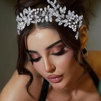 Fashion Faux Crystal & Faux Pearl Decorated Headband, Elegant Bridal Headwear for Wedding Bridal Party Formal Occasions, Minimalist Headwear Suitable for Hair