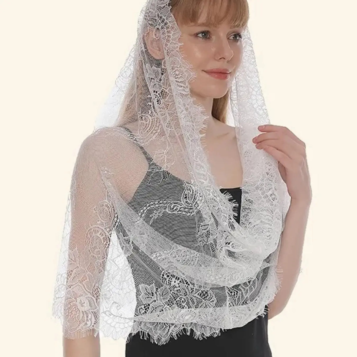 1 new black and white two-color hollow veil, lace solid color shawl, scarf, headscarf, suitable for daily vacation