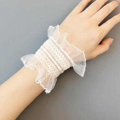 Lace Ruffle Wrist Guards, Mesh Elastic Breathable Sleeve Covers, High Stretch Lace Wrist Accessories, Ladies Lolita, Gothic, Cosplay, Party, Daily Wear