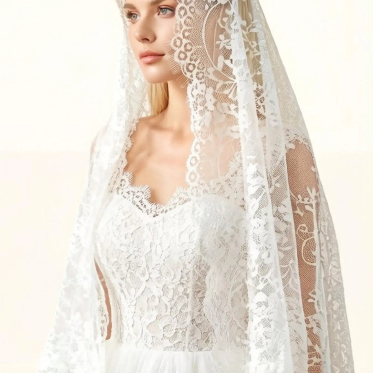 Lace Prayer Scarf, Lace Bride Veil, Floral Trim Headscarf for Women, Elegant Bridal Accessory, Perfect for Weddings, Wedding Veils for Brides, The Wedding Veil