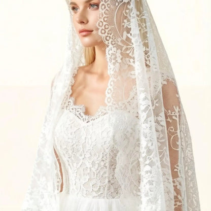 Lace Prayer Scarf, Lace Bride Veil, Floral Trim Headscarf for Women, Elegant Bridal Accessory, Perfect for Weddings, Wedding Veils for Brides, The Wedding Veil