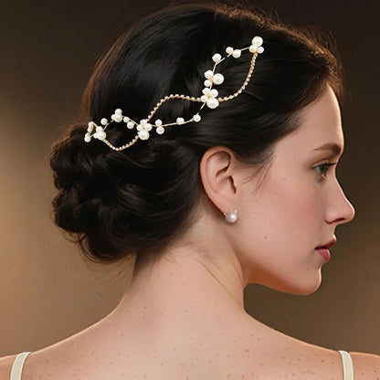 Women's Gold Vine Bridal Headband - Elegant Wedding Hair Accessory with Faux Pearls, Sparkling Rhinestones, Rhinestone Trim, Jewelry Care Instructions, Default Western Bridal Headwear (no)