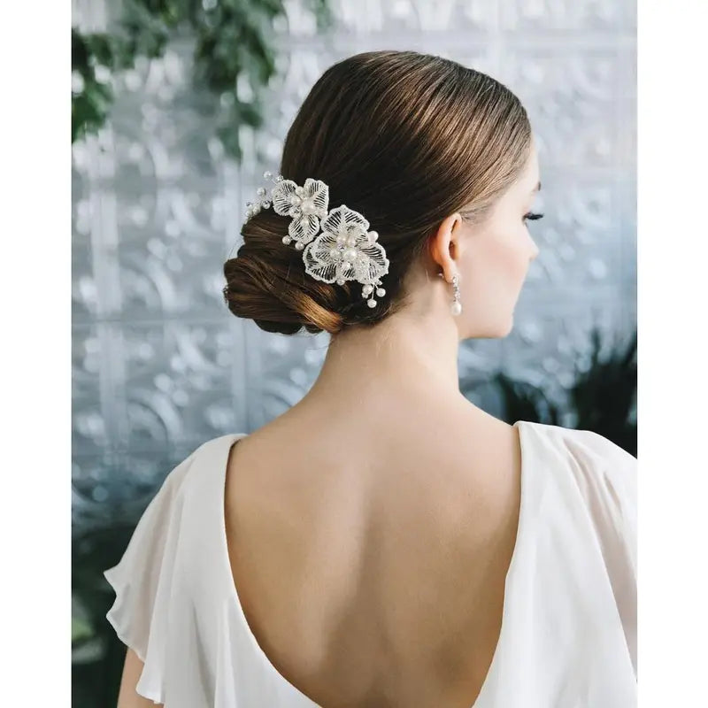 Pearl & Crystal Bridal Clip • Pearl Wedding Clip • Crystal Bridal Clip • Floral Pearl Clip • Wedding Clip • Floral Bridal Hair Clip • 2537