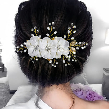 Women's Elegant Bridal Hair Comb with Faux Pearls & Flowers Decoration, Perfect for Wedding Party Photography Accessories