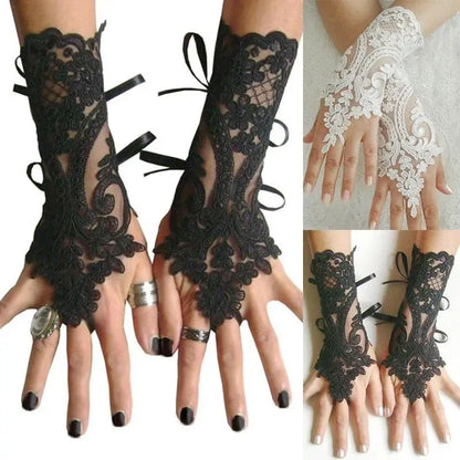 Women's High-Quality Lace Trim Fingerless Gloves - Fashion Accessory for Weddings, Girl Party Events