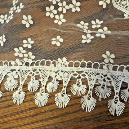 Women's Dainty Look Polyester Lace Church Veil - 62x19.5in, White, Ditsy Floral Print, Gold Accents, Easy to Wear, New #AB-334-R2