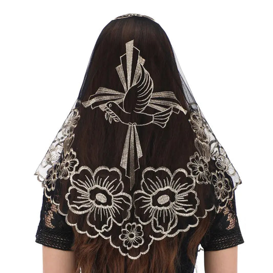 Bozidol Triangle Mantilla Church Veil - Cross Camellia Embroidered Wedding Bridal Veil Accessories