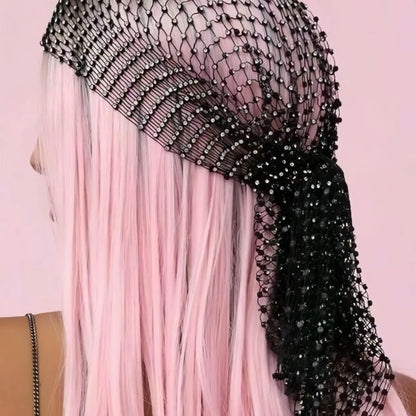 Rhinestone Fishnet Elastic Hairband, Glittering Mesh Veil Headpiece for Women, Bridal Headband, Fashion Accessory for Daily Wedding Party Dance