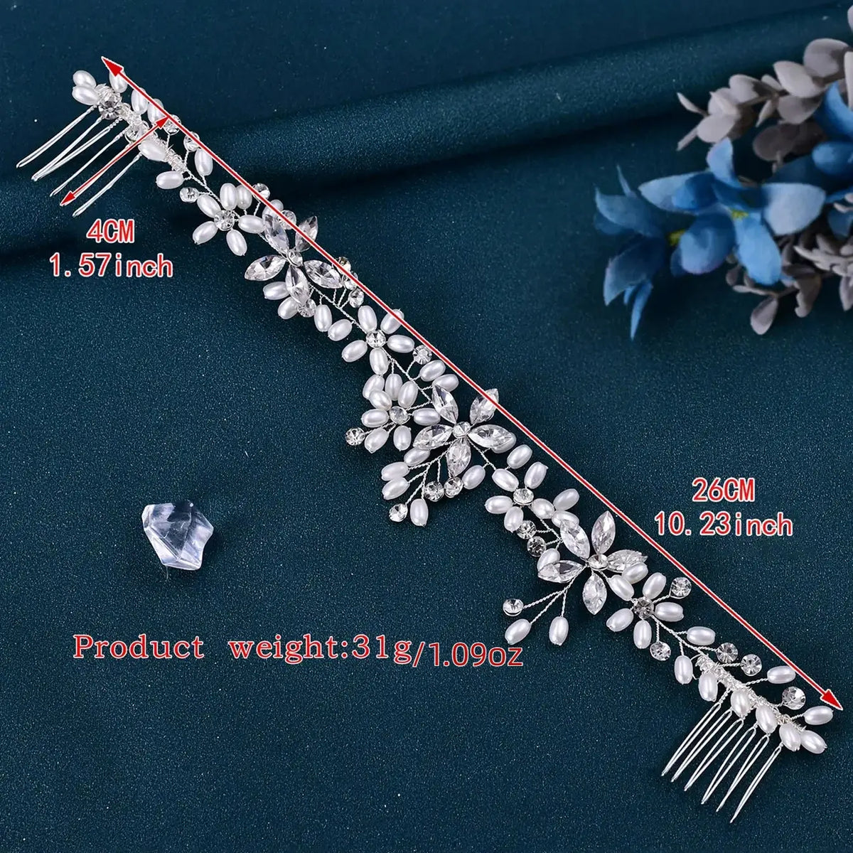 Women's Pearl Rhinestone Hair Comb Boho Style Bridal Wedding Party Dance Headpiece, Ditsy Floral Design, All Seasons Accessory, Bridal Headwear