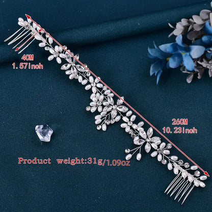 Women's Pearl Rhinestone Hair Comb Boho Style Bridal Wedding Party Dance Headpiece, Ditsy Floral Design, All Seasons Accessory, Bridal Headwear