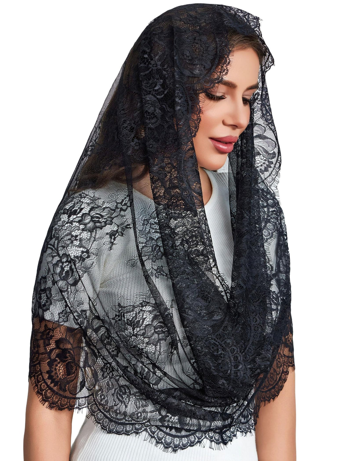 Avidlove Infinity Lace Mantilla Veil Chapel Mass Head Covering Latin Scarf