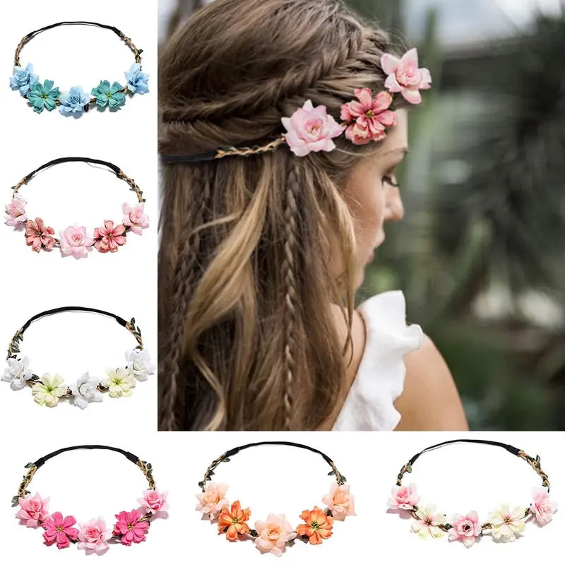 Women's 6pcs/Set Bohemian Fabric-Plastic Layered Flower Wood Hair Accessories with Circular Band - Sewing & Haberdashery Textile Headwear, Soft, Lightweight, Durable - Ceremony Wear for Bridesmaids, All Seasons, Bohemian Look, Photography Use