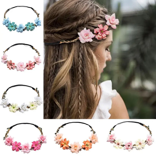 Women's 6pcs/Set Bohemian Fabric-Plastic Layered Flower Wood Hair Accessories with Circular Band - Sewing & Haberdashery Textile Headwear, Soft, Lightweight, Durable - Ceremony Wear for Bridesmaids, All Seasons, Bohemian Look, Photography Use