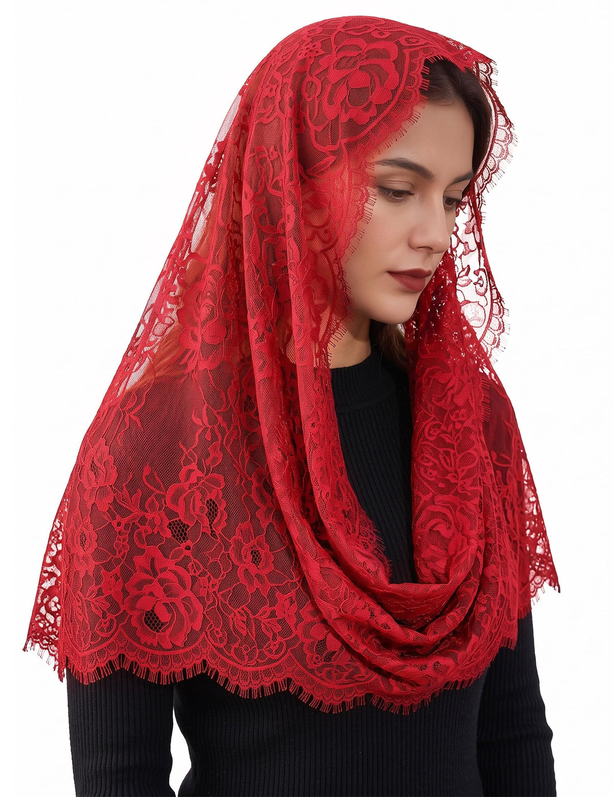 Chapel Lace Mantilla Veil Infinity Latin Mass Head Covering Spanish Style