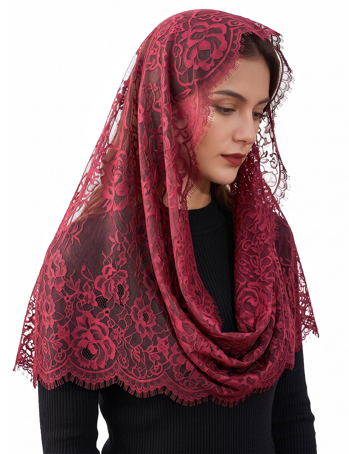 Chapel Lace Mantilla Veil Infinity Latin Mass Head Covering Spanish Style