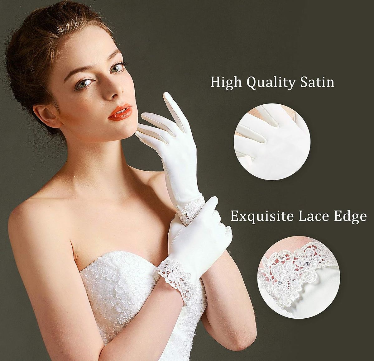 BABEYOND Short Satin Opera Gloves for Women Lace Cuff Tea Party Gloves