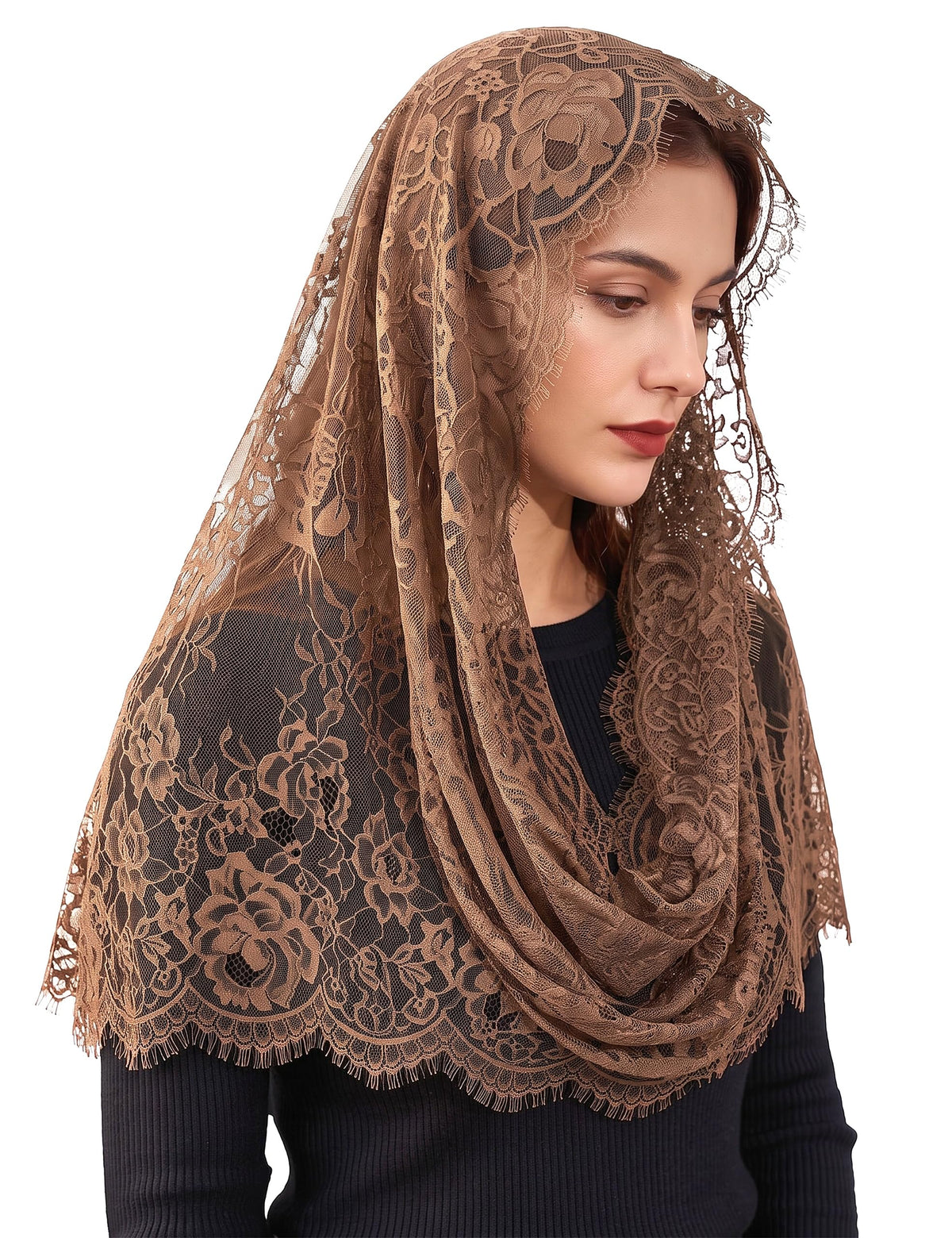 Chapel Lace Mantilla Veil Infinity Latin Mass Head Covering Spanish Style