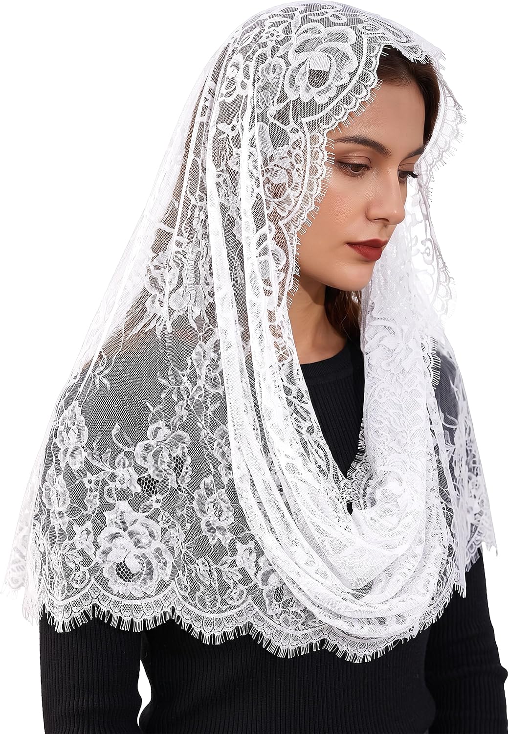 Chapel Lace Mantilla Veil Infinity Latin Mass Head Covering Spanish Style
