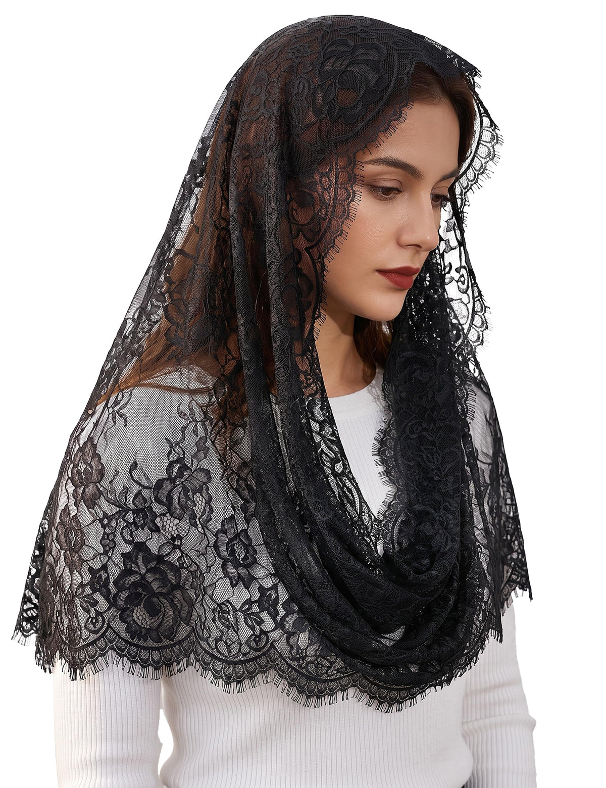 Chapel Lace Mantilla Veil Infinity Latin Mass Head Covering Spanish Style