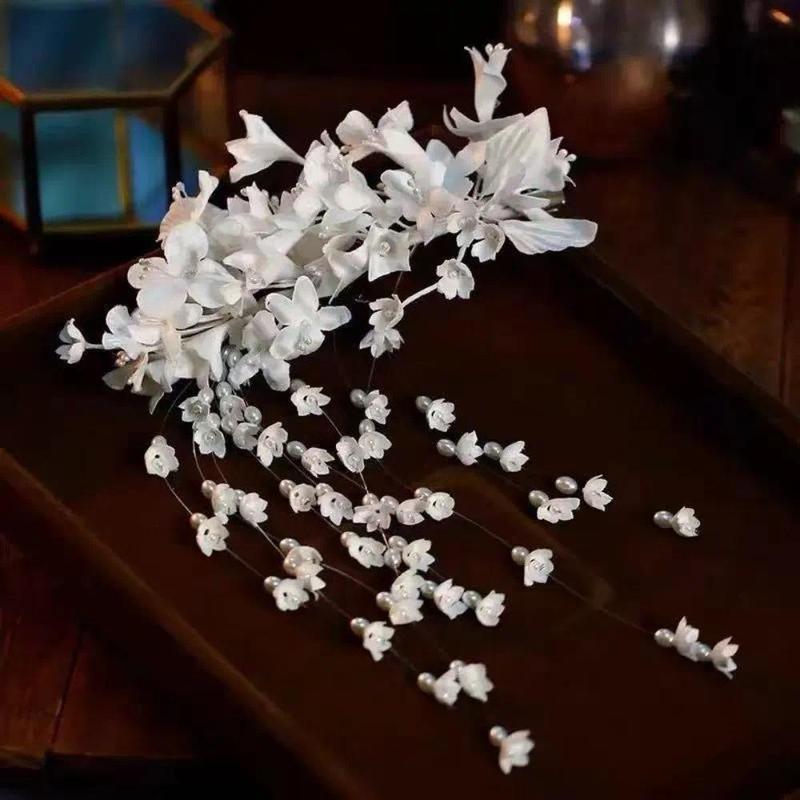 New New Chinese Style Flower Hairpin Pearl Luxury Tassel Side Clip Side Clip Bridal Headwear