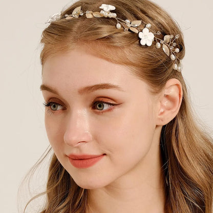 Faux Pearl & Rhinestone Decorated Headband, Elegant Flower Design Headband for Wedding Bridal Party Formal Occasions, Fashion Accessories for Women