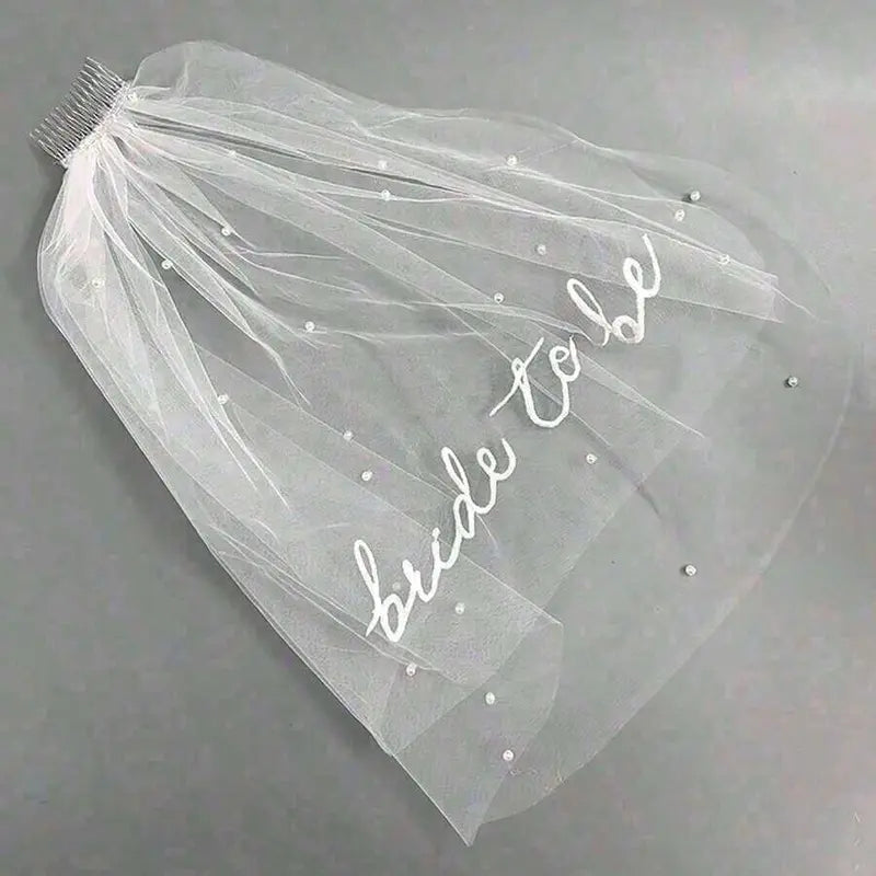 1pc Bridal Veil For Bachelorette Party| Embroidered Double-Layer White Lettered Veil With Comb Photo Accessories, Romantic Style
