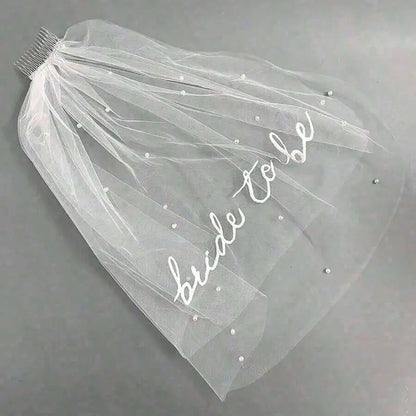 1pc Bridal Veil For Bachelorette Party| Embroidered Double-Layer White Lettered Veil With Comb Photo Accessories, Romantic Style