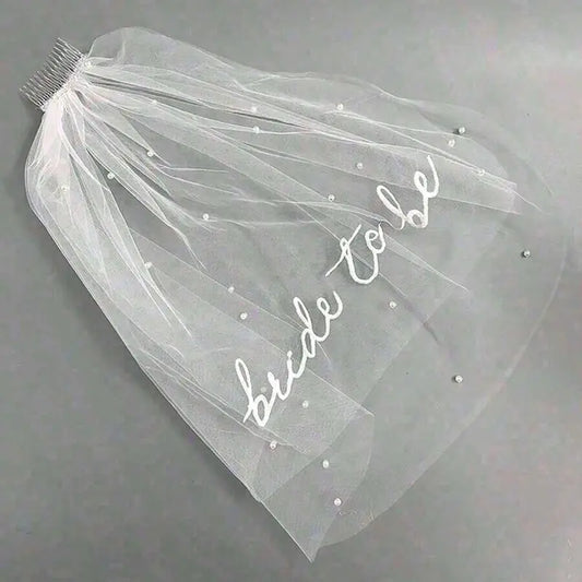 1pc Bridal Veil For Bachelorette Party| Embroidered Double-Layer White Lettered Veil With Comb Photo Accessories, Romantic Style