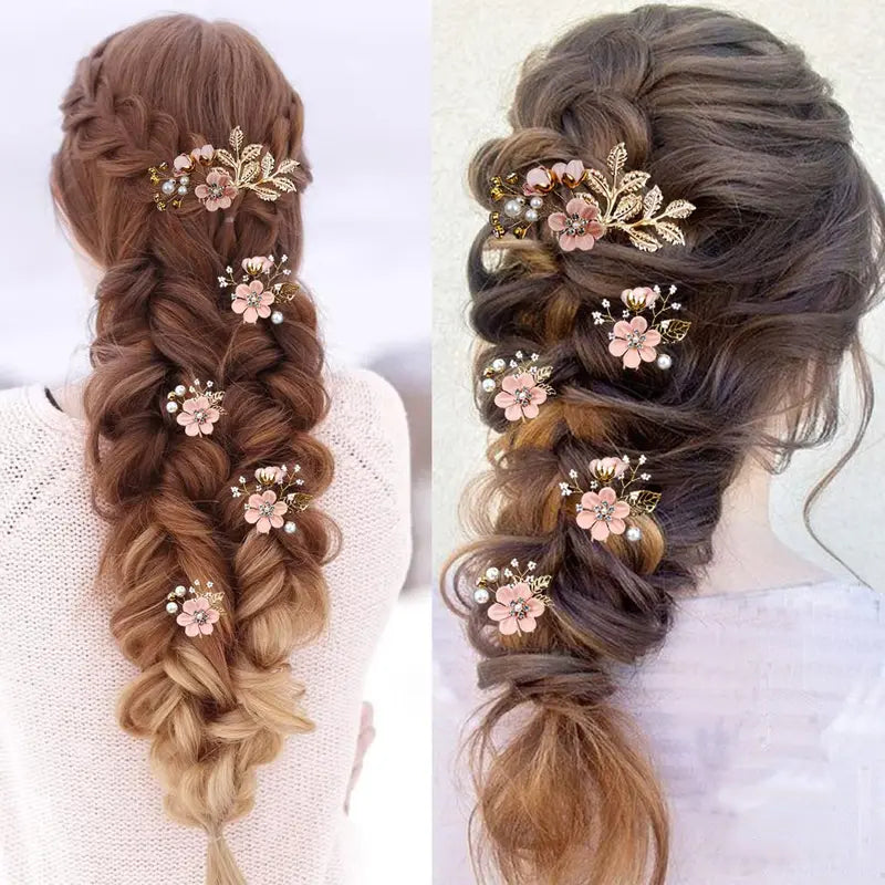 5 pieces of elegant pink bridal hair accessories - crystal pearl hair comb and hairpin, suitable for bridal hairstyles, engagement styles, dances, parties