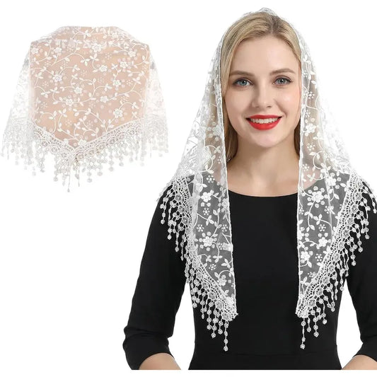 Lace White Mantilla Veil, Charming Lace Head Coverings for Women, Exquisite Elegant Wedding Veil for Bridal Weddings Special Occasions : Clothing, Shoes & Jewelry