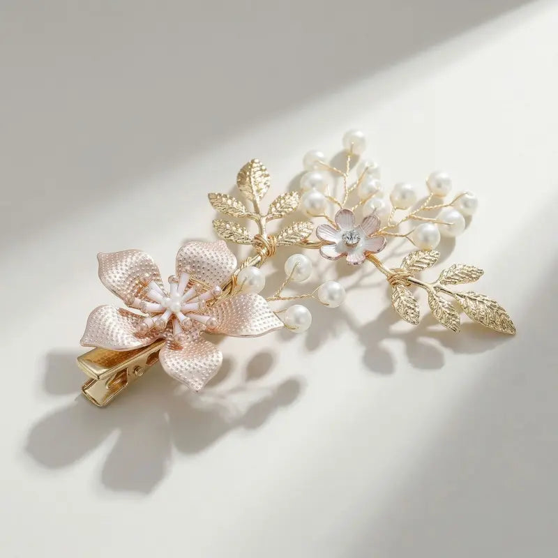 Handmade Pearl Alloy Golden Flower Hair Clips with Droplet Accents - Classic Bridal Flower Motif Hairpin, Festive Event Accessories | Home Supplies, Party Bags & Gifts
