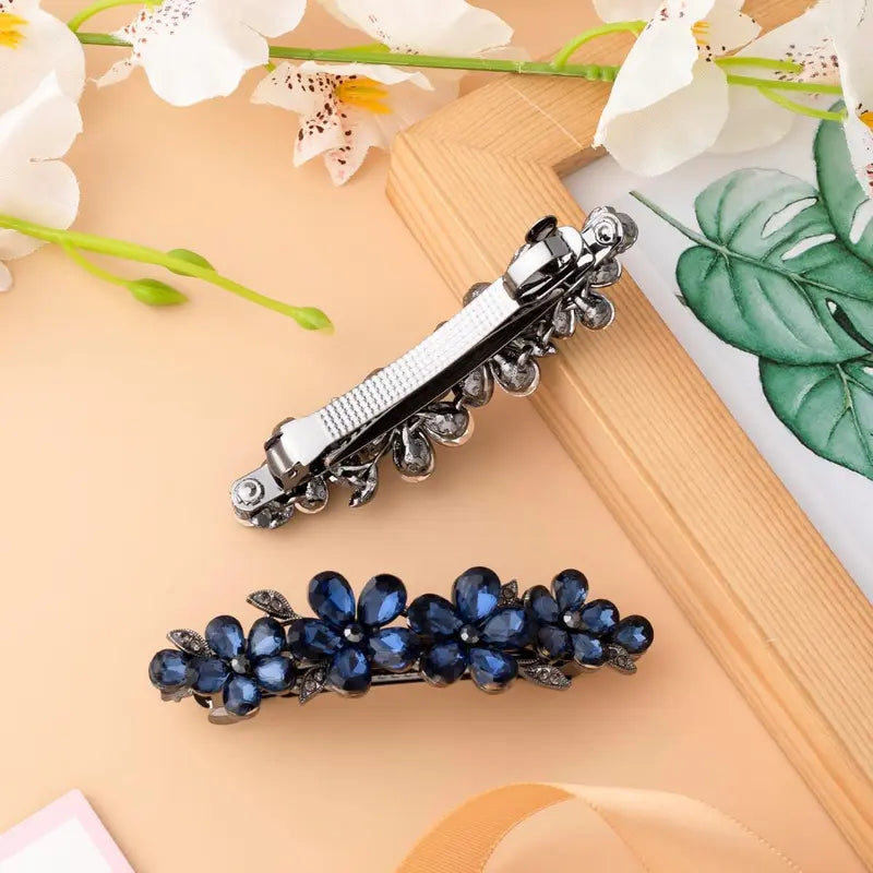 Exquisite rhinestone hairpin, women's bridal hair accessory, sparkling crystal hairpin, wedding, bride, long hair (blue flowers, 1 piece) perfect Christmas gift