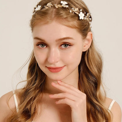 Faux Pearl & Rhinestone Decorated Headband, Elegant Flower Design Headband for Wedding Bridal Party Formal Occasions, Fashion Accessories for Women