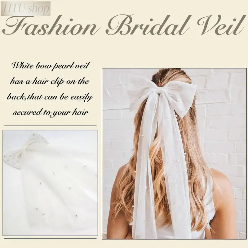 Women's Layered Butterfly Decor Bridal Hairpin - 1 Count Tulle Bow Trailing Accessory with Plastic & Stainless Steel Parts, for Bride Veil, Formal Occasions, Wedding Ceremony (Fits Trailing, Bow Veils)