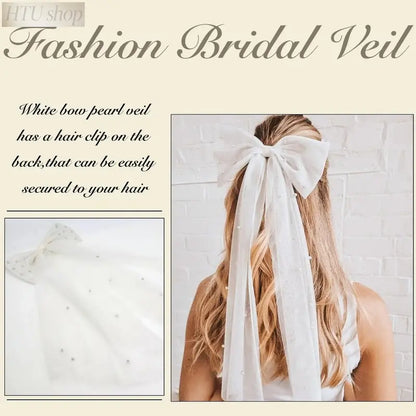 Women's Layered Butterfly Decor Bridal Hairpin - 1 Count Tulle Bow Trailing Accessory with Plastic & Stainless Steel Parts, for Bride Veil, Formal Occasions, Wedding Ceremony (Fits Trailing, Bow Veils)