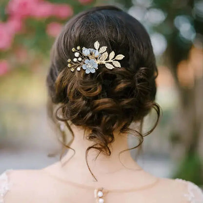 20 Pack Classy Dusty Blue Flower Bridal Wedding Hair Side Combs+Floral Hair Pins+Twist Spiral Pearl Hair Pins Clips Pieces Formal Prom Headpieces Accessories for Brides Bridesmaids Women Girls