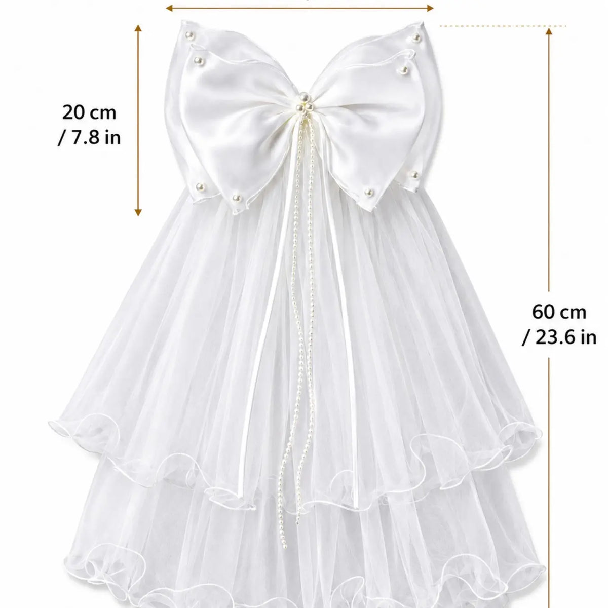 White Wedding Bow Veil Clip, Layered Satin Organza Bow with Double Tulle Veil, Pearl Accent Hairpiece for Bride, Bridal Shower, Ceremony, Engagement Photos, Western Wedding Veil, Wedding Veils for Brides, The Wedding Veil