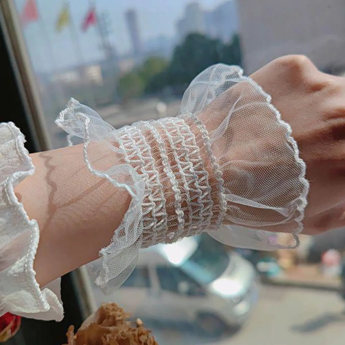 Lace Ruffle Wrist Guards, Mesh Elastic Breathable Sleeve Covers, High Stretch Lace Wrist Accessories, Ladies Lolita, Gothic, Cosplay, Party, Daily Wear